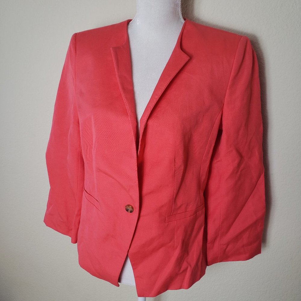 ANN TAYLOR coral blazer (8) Ann Taylor Basketweave Collarless Blazer